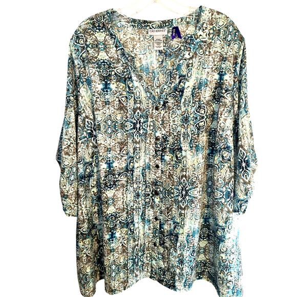 Catherine 2XP Blue Women's Top Shirt Blouse Petite P2XL 22WP 24WP 2X 22W 24W - Picture 2 of 5